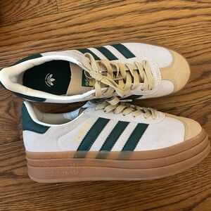 NWT never worn, green and nude suede Adidas Gazelles